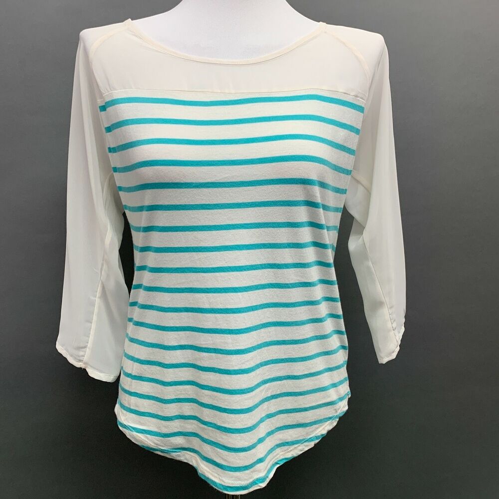 Lauren Conrad Women's Top Small Blue White‎ Multicolor Striped Sheer